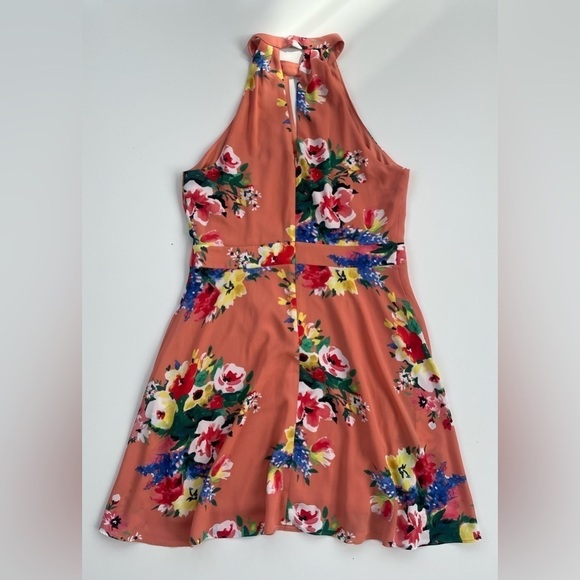 Express Orange Tropical Floral Summer Halter Top Mini Length Dress Size Medium - Picture 2 of 13